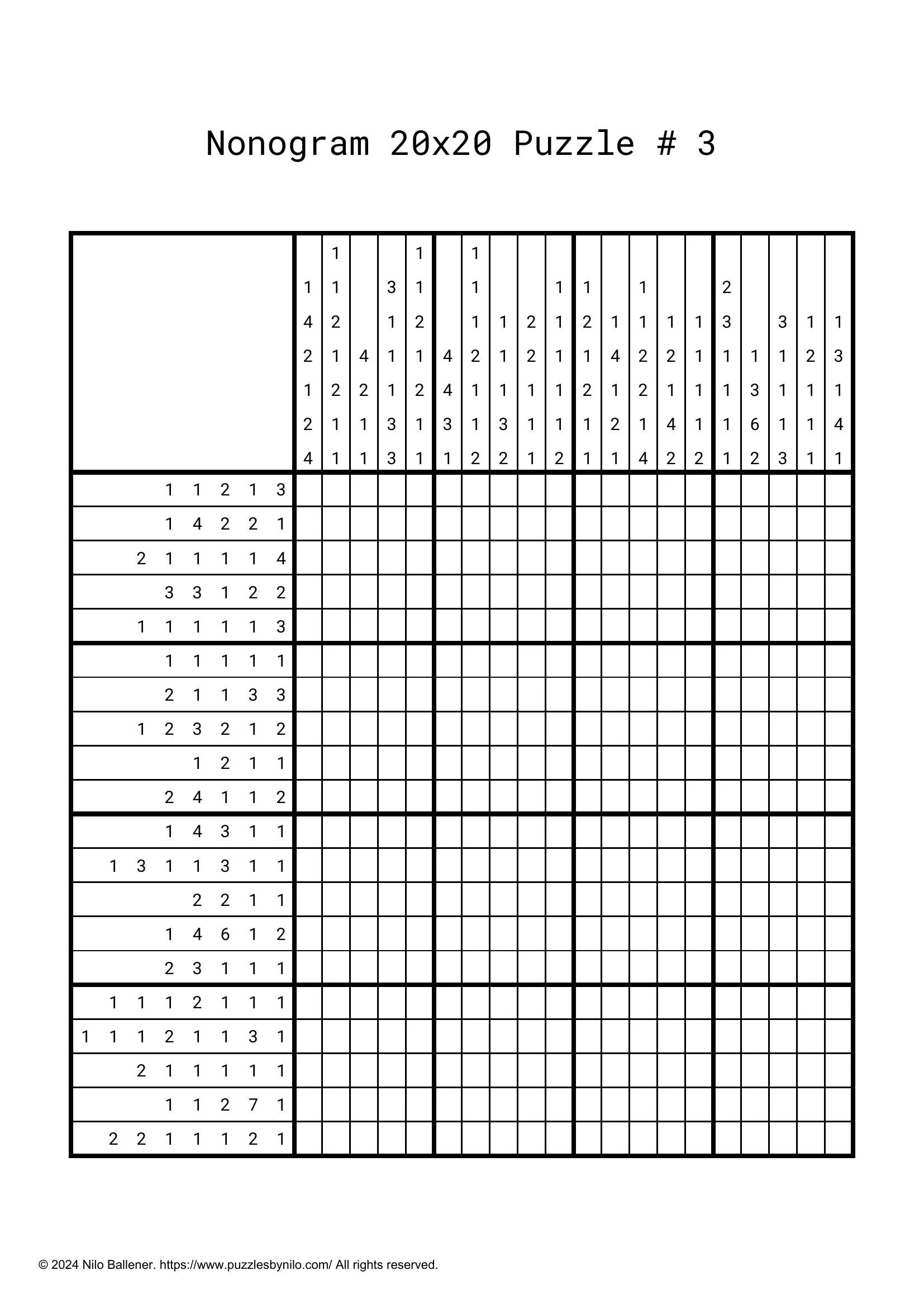 Free Downloadable Nonogram Puzzle Large # 3 — Puzzlesnilo throughout Free Printable Nonograms