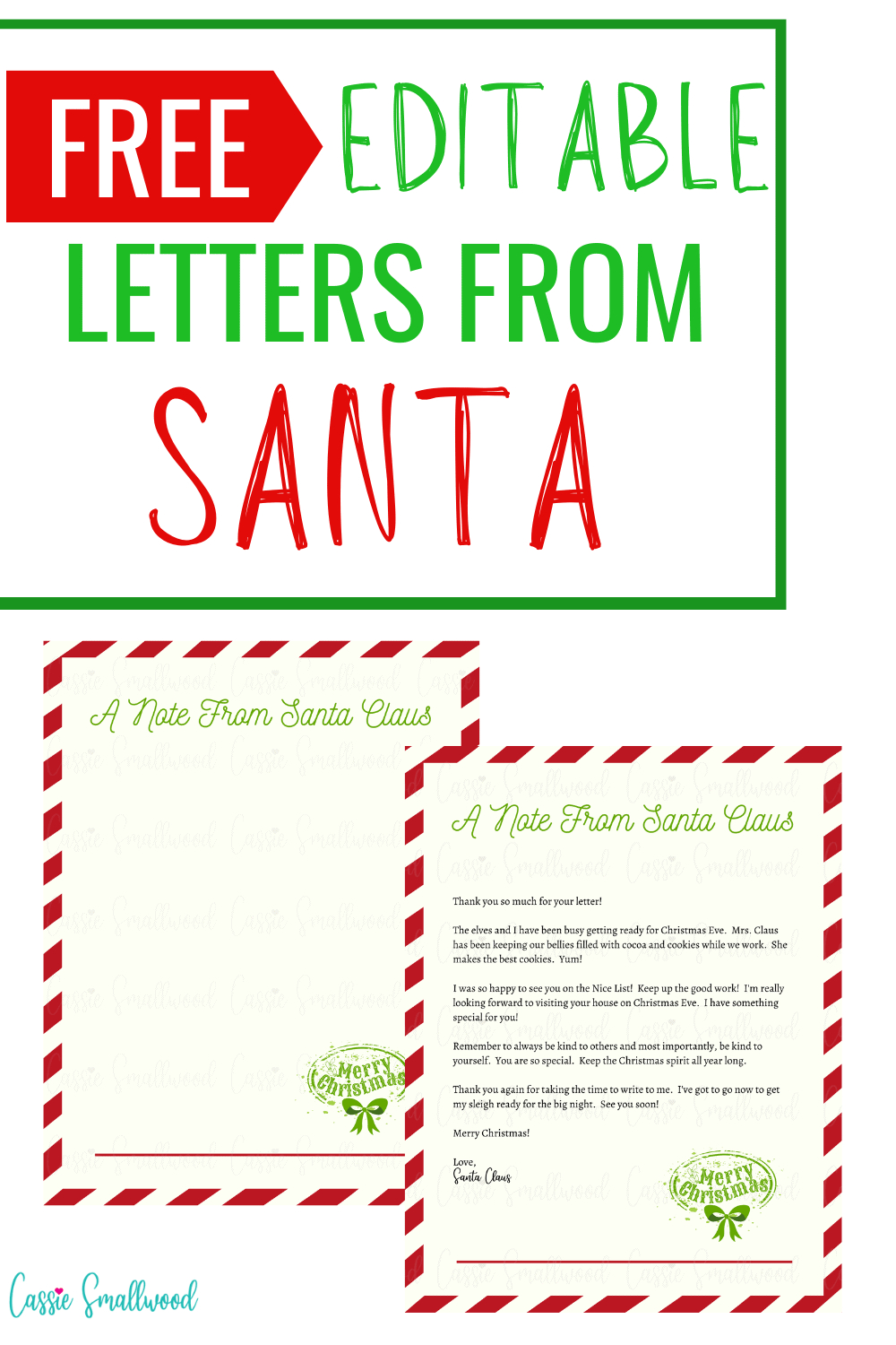 Free Editable Letter From Santa Template - Cassie Smallwood intended for Christmas Letter From Santa Free Printable