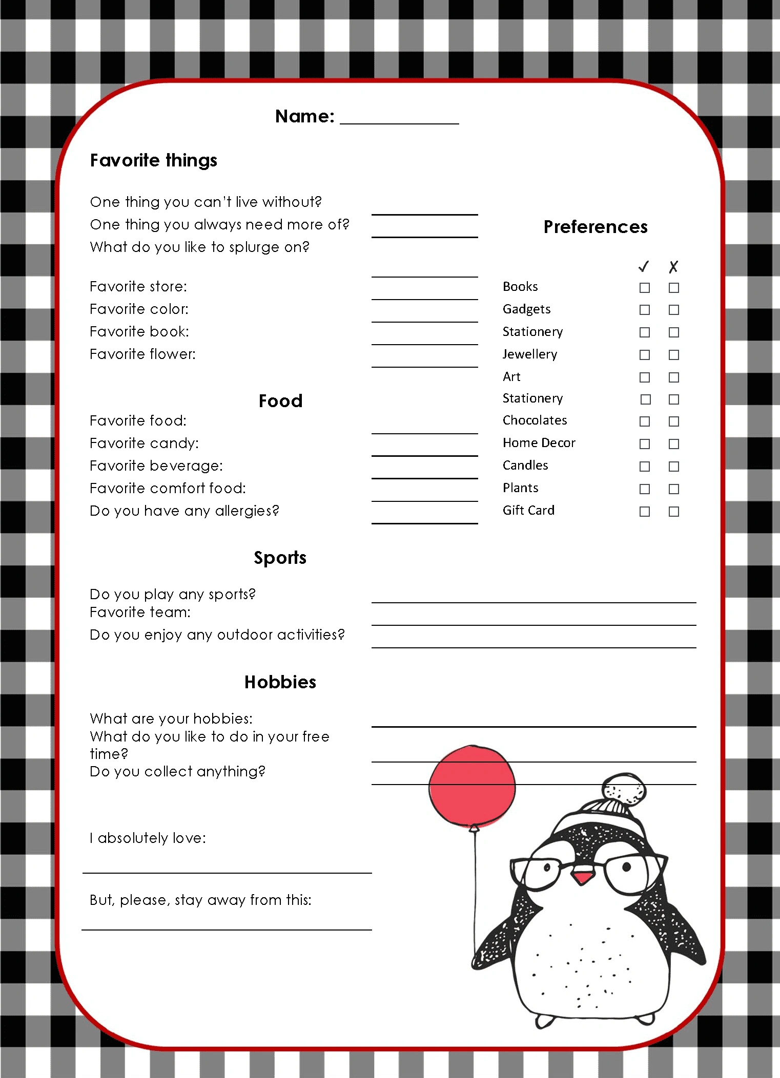 Free Editable Secret Santa Form Template within Christmas Gift Exchange Questionnaire Printable