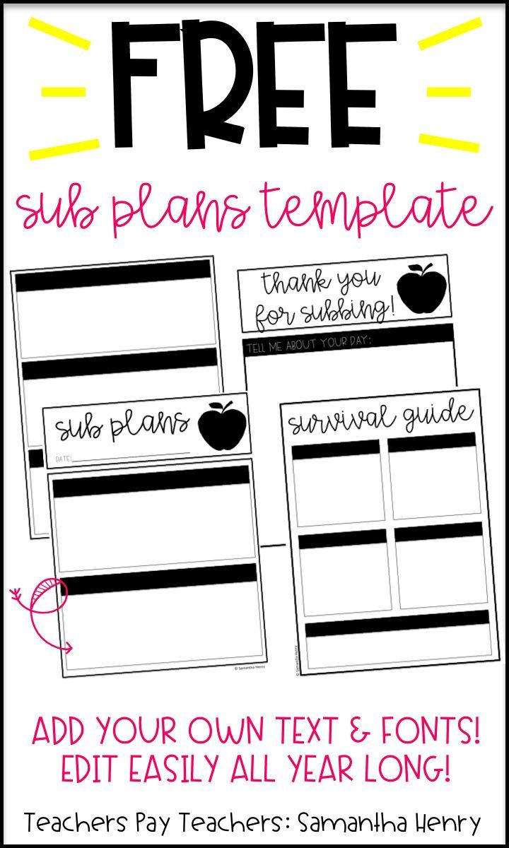 Free, Editable Substitute Plans Template intended for Free Substitute Lesson Plan Template