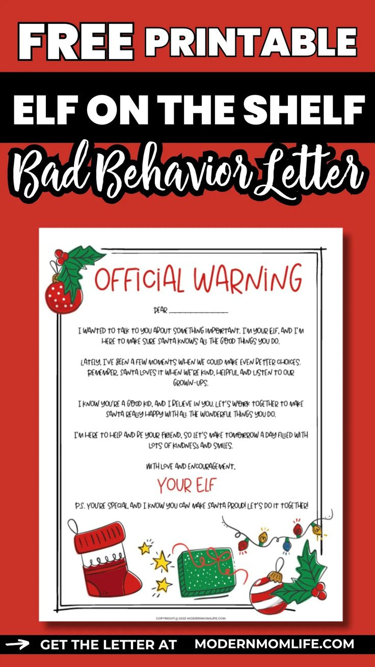 Free Elf On The Shelf Bad Behavior Letter throughout Free Printable Elf On The Shelf Bad Behavior Letter