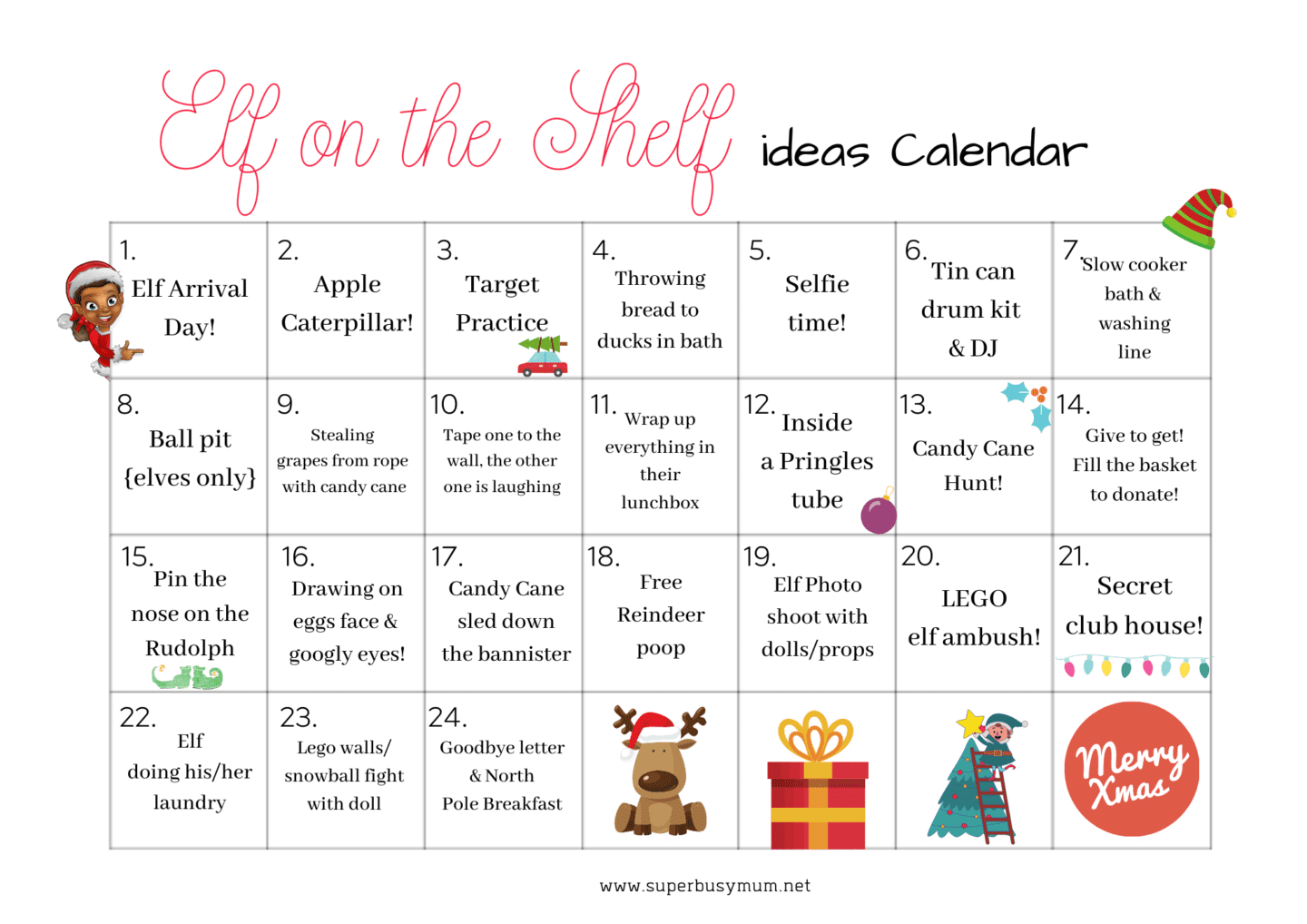Free Elf On The Shelf Calendar Printable - Super Busy Mum pertaining to Elf on the Shelf Calendar 2025 Printable