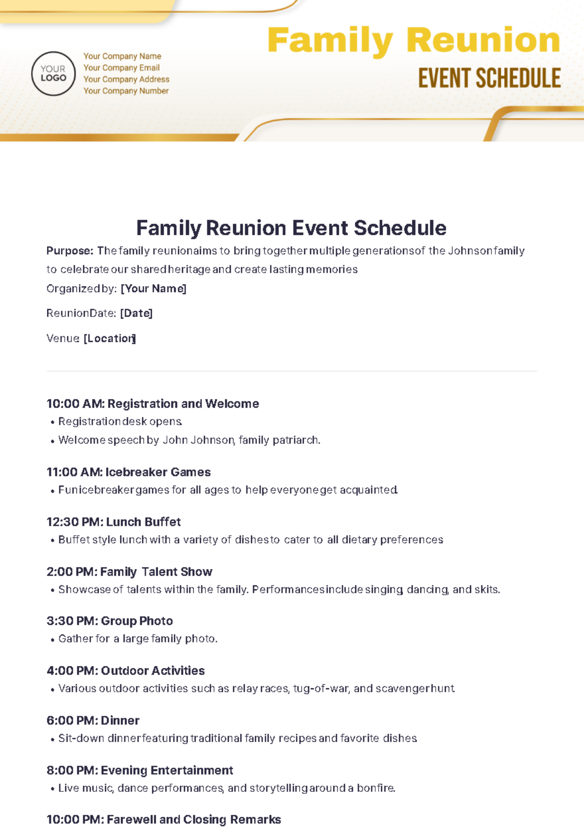 Free Family Reunion Event Schedule Template To Edit Online pertaining to Family Reunion Program Sample Templates