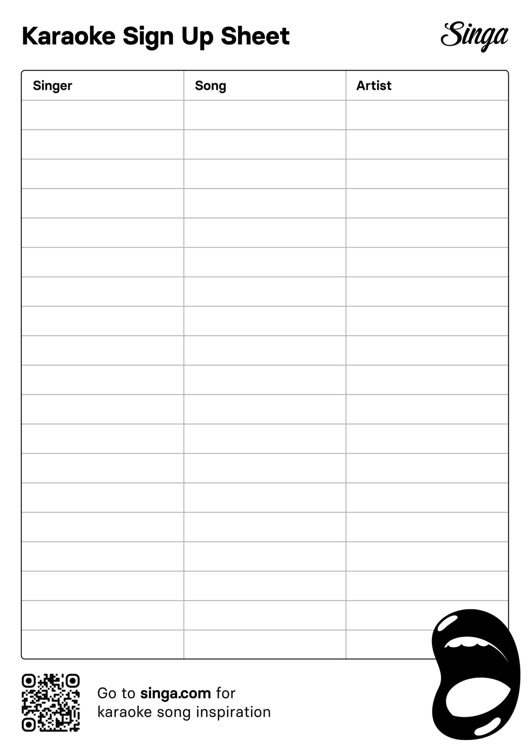 Free Karaoke Sign Up Sheet Template for Free Karaoke Slips Printable