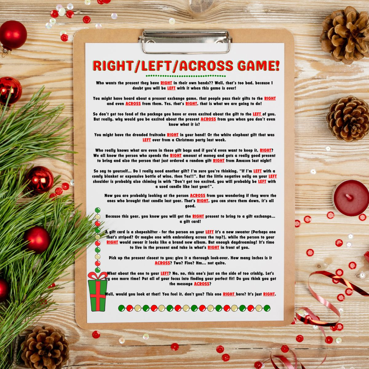 Free Left Right Across Christmas Game Printable (2 Options in Free Left Right Christmas Game