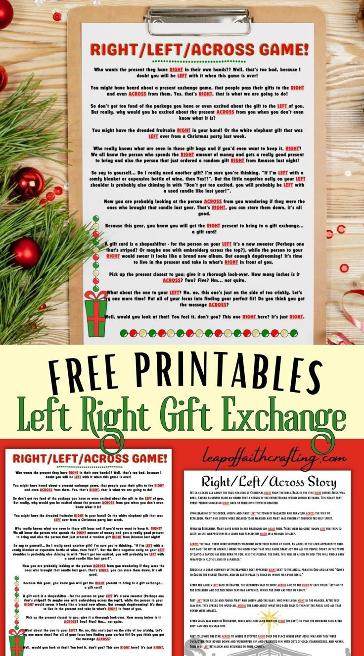 Free Left Right Across Christmas Game Printable (2 Options!) with regard to Christmas Left Right Across Game Printable