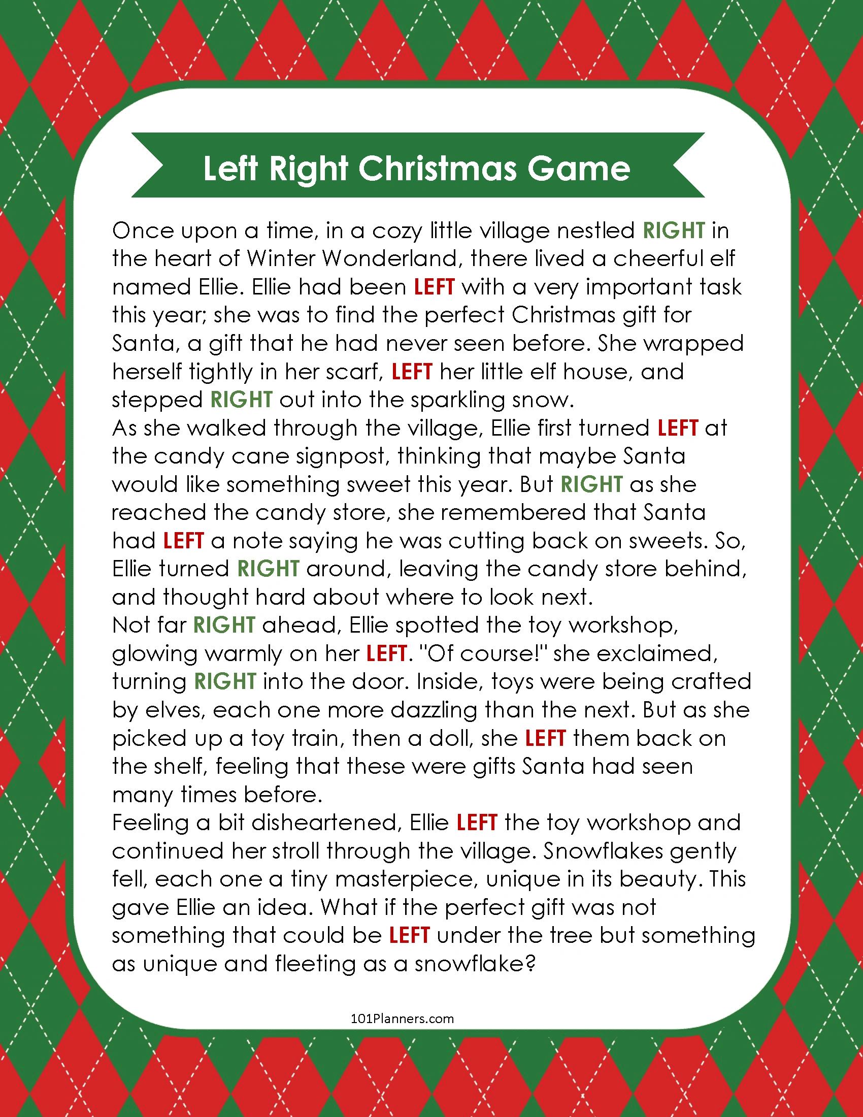 Free Left Right Christmas Game | Ai Personalized Story Creator inside Printable Left Right Christmas Story