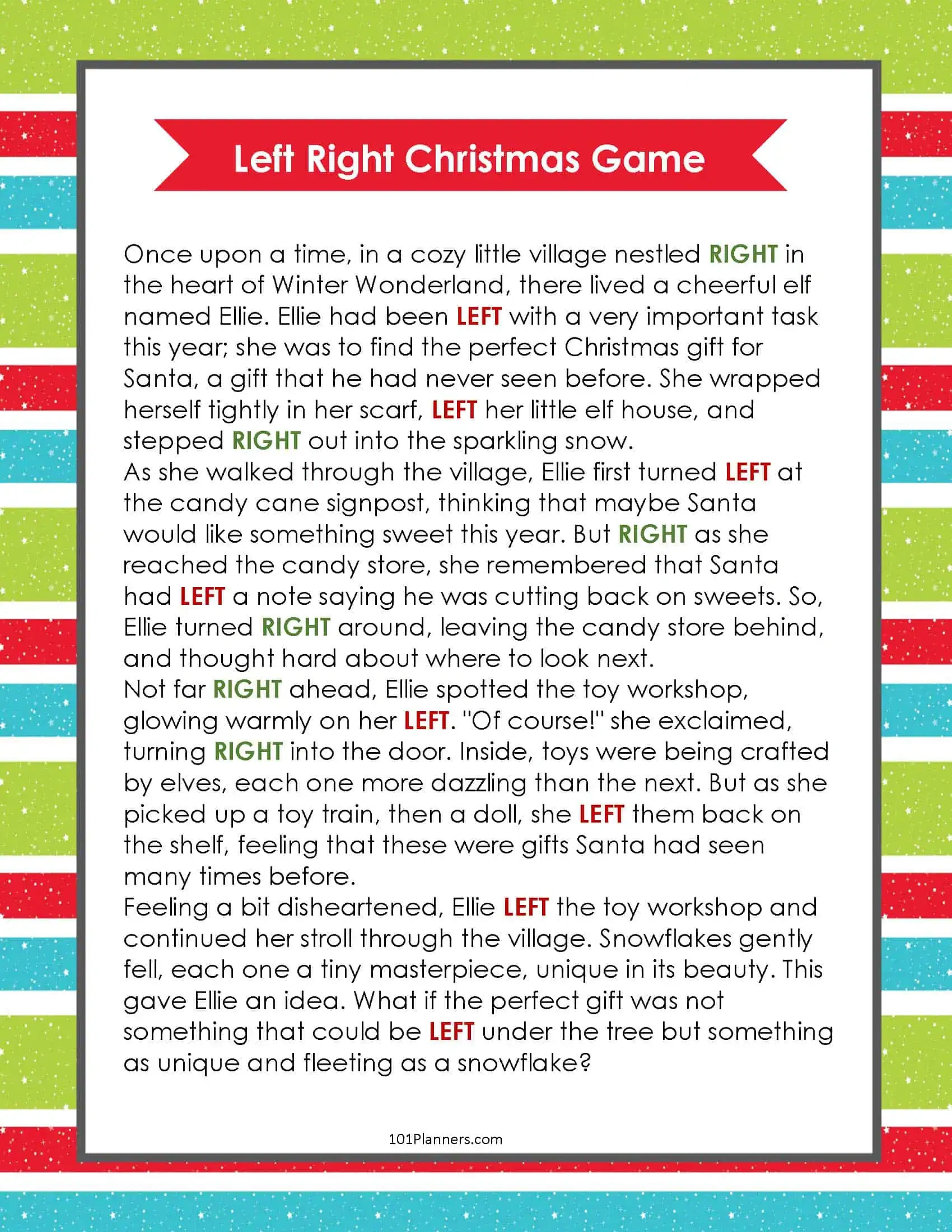 Free Left Right Christmas Game | Ai Personalized Story Creator with Christmas Left Right Story Printable