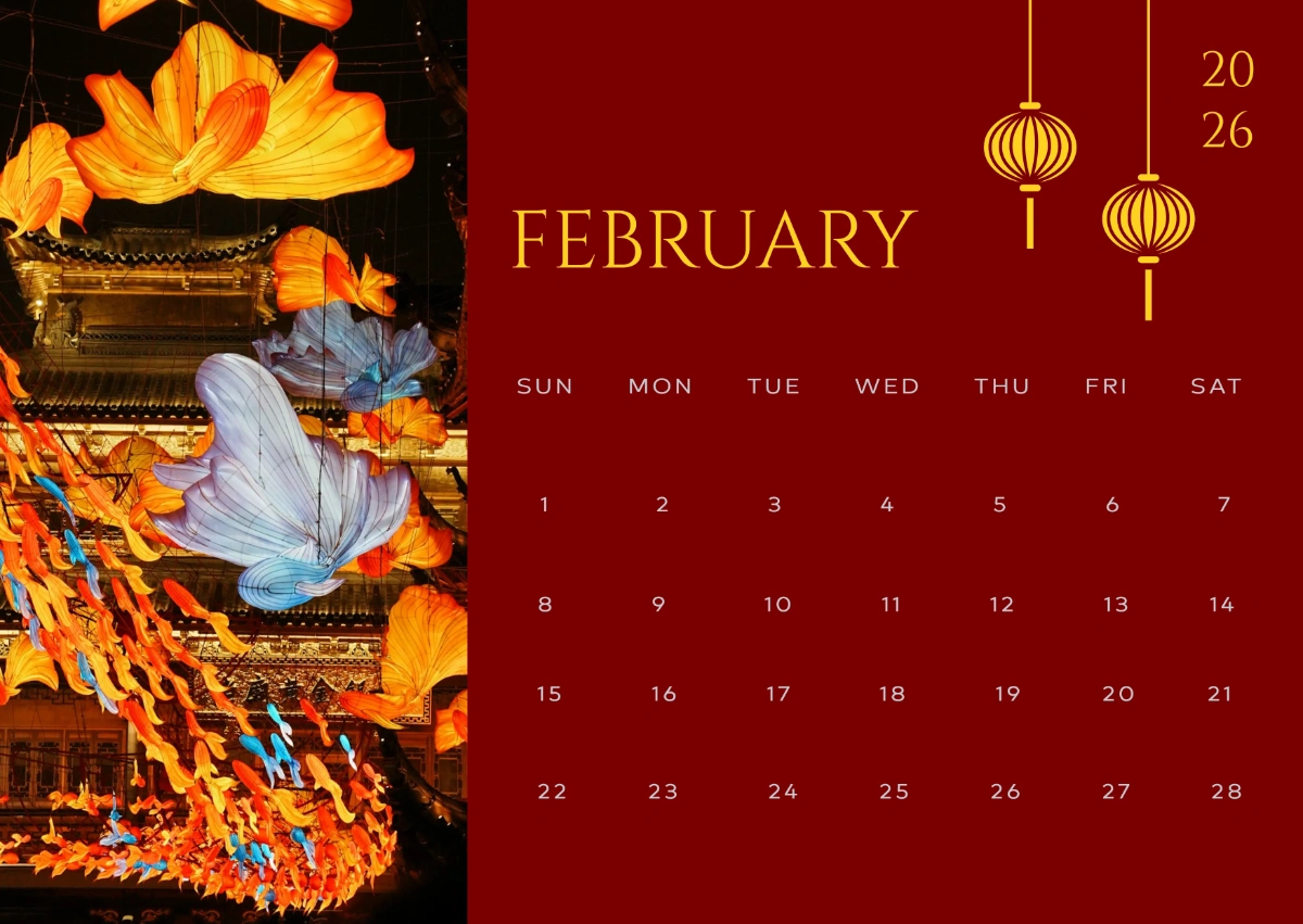 Free Lunar New Year February 2026 Calendar Template To Edit Online in Chinese New Year 2026 Printable Free