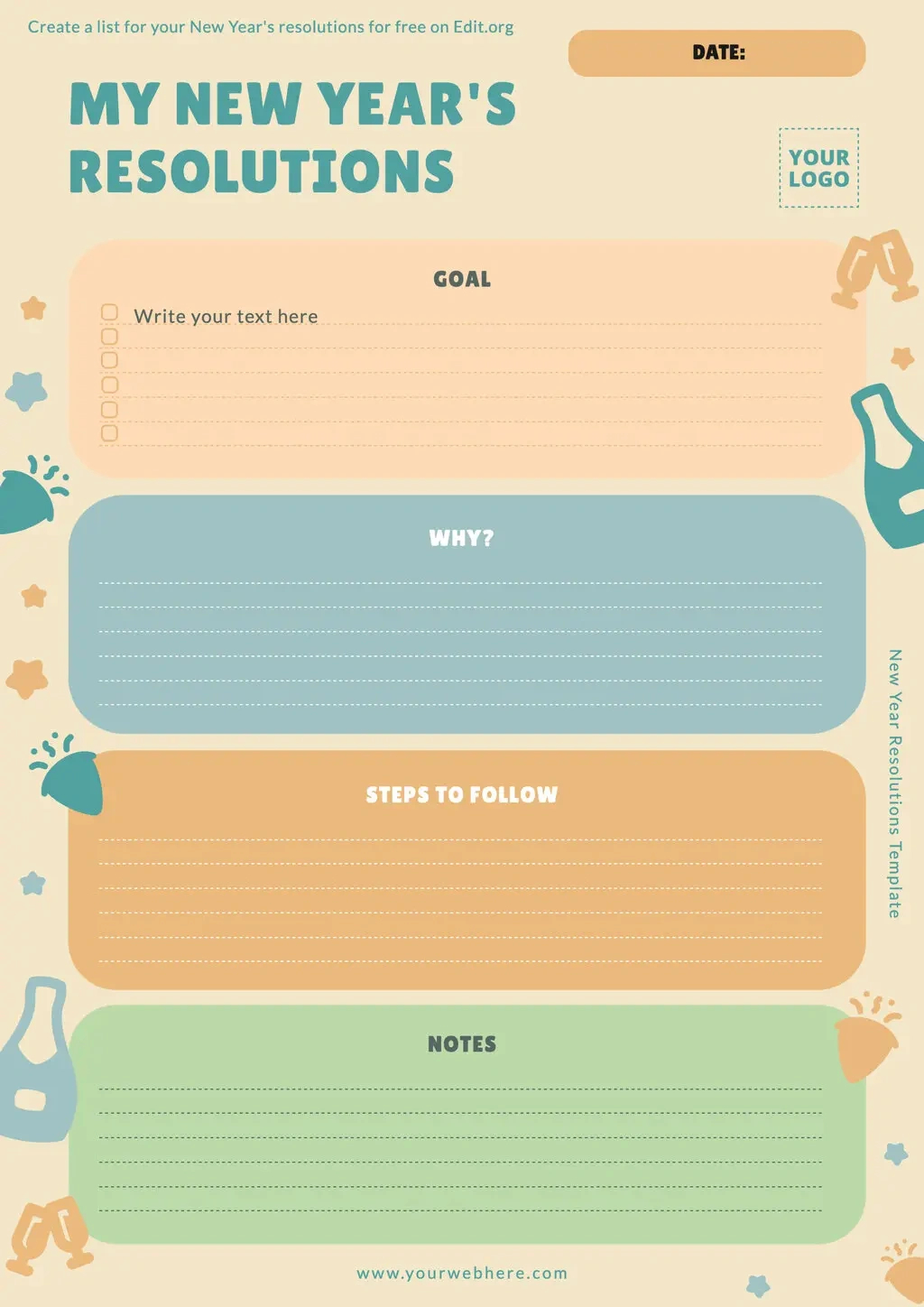 Free New Year Resolutions Templates for Free Printable New Year Resolution Template