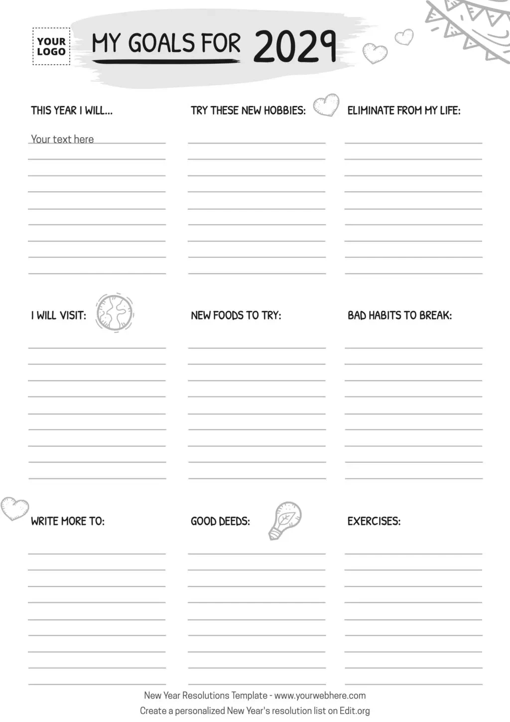 Free New Year Resolutions Templates for New Year Resolutions Printable
