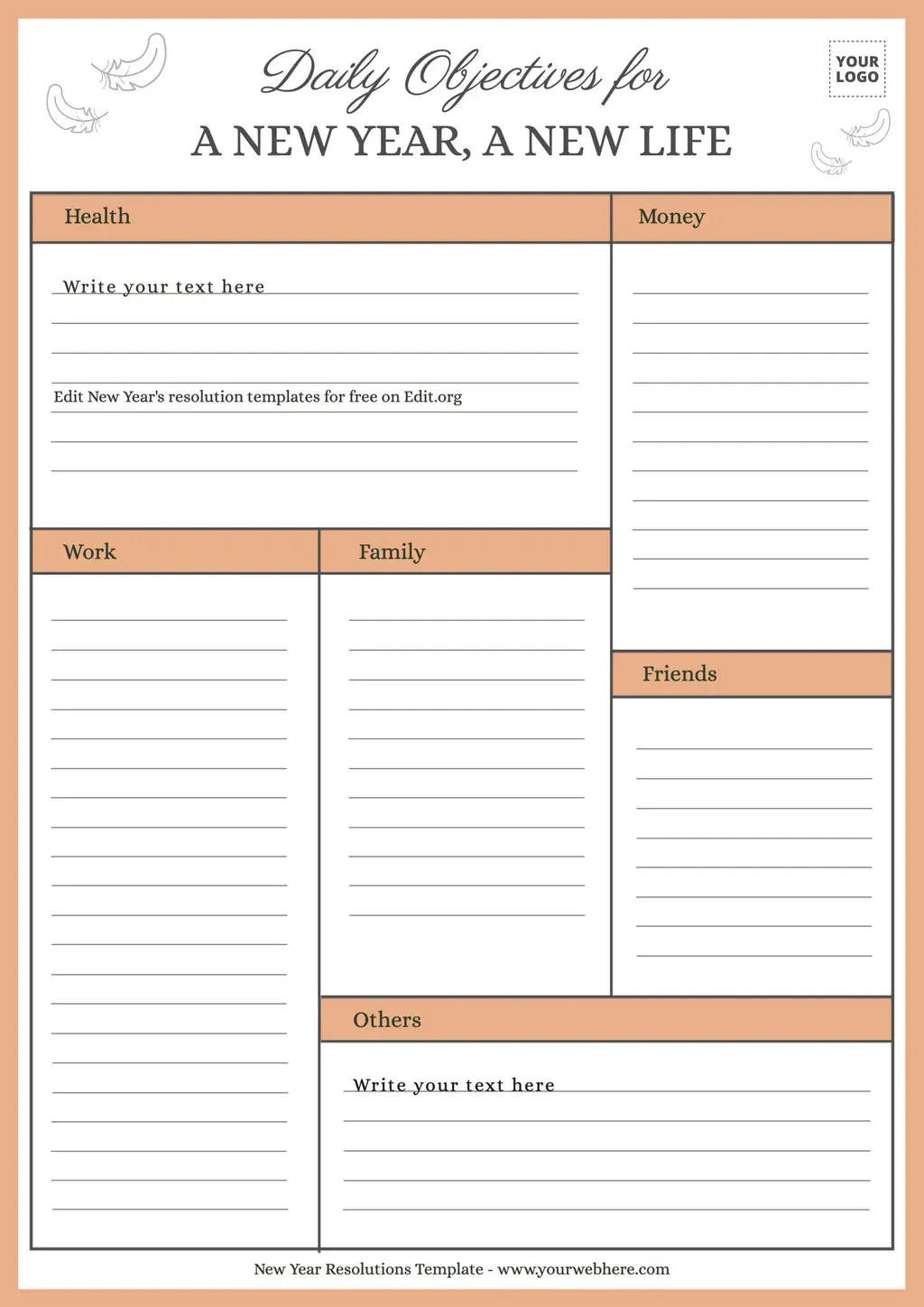 Free New Year Resolutions Templates with Free Printable New Year Resolution Template