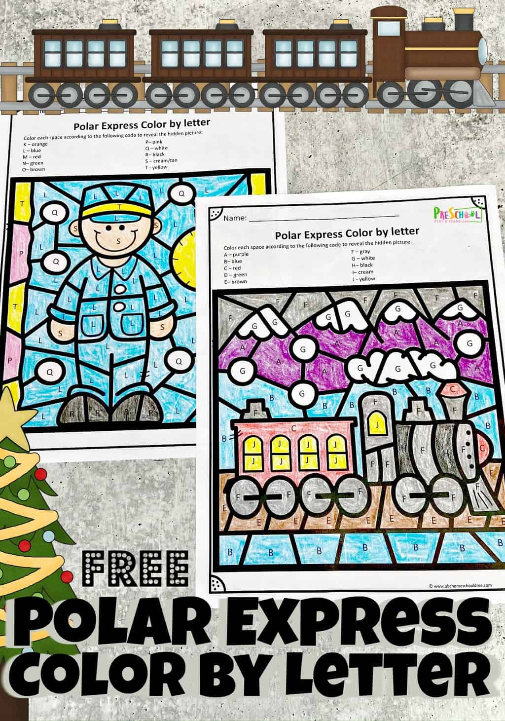 Free Polar Express Colorletter Christmas Worksheets with Christmas Color by Letter Printable