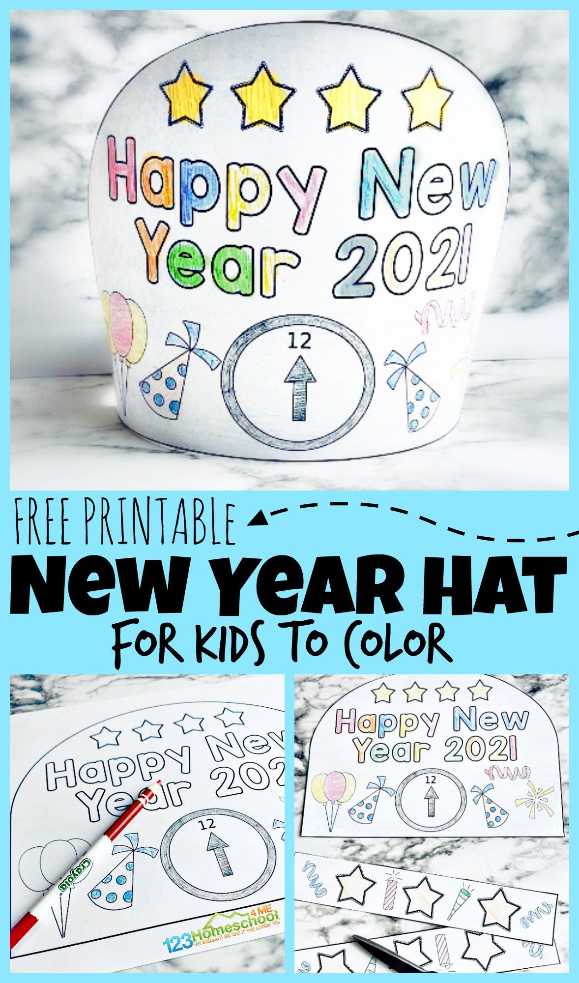Free Printable 2025 New Years Party Hats For Kids To Color in Free Printable New Years Eve Hats