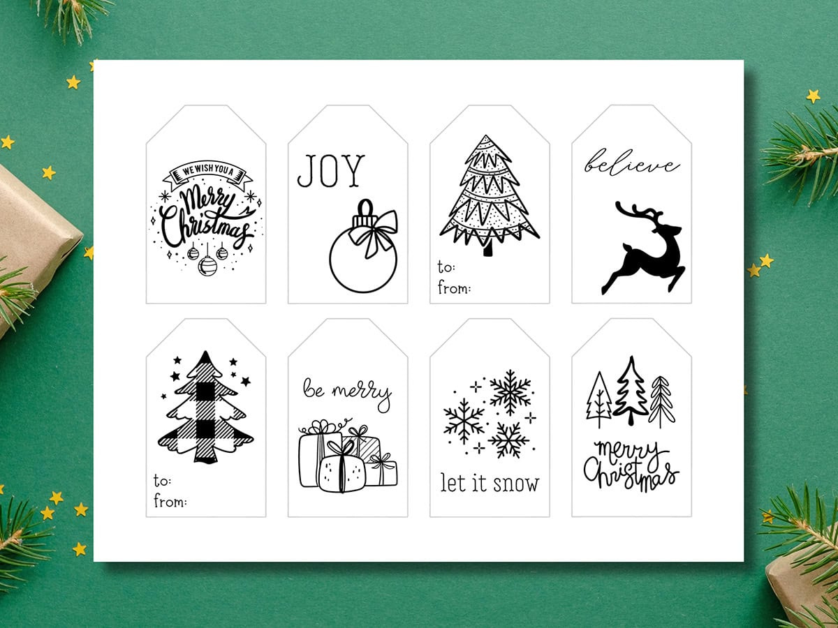 Free Printable Black And White Christmas Gift Tags - Aubree Originals in Christmas Gift Tags Printable Black and White