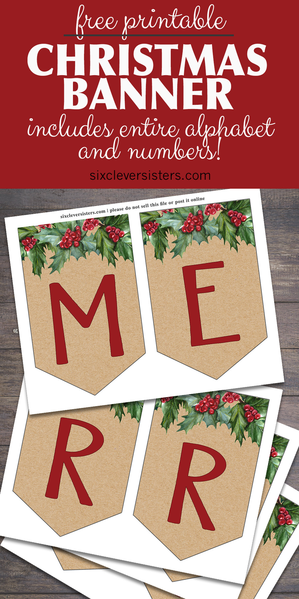 Free Printable Christmas Banner - Six Clever Sisters inside Free Merry Christmas Banner Printable