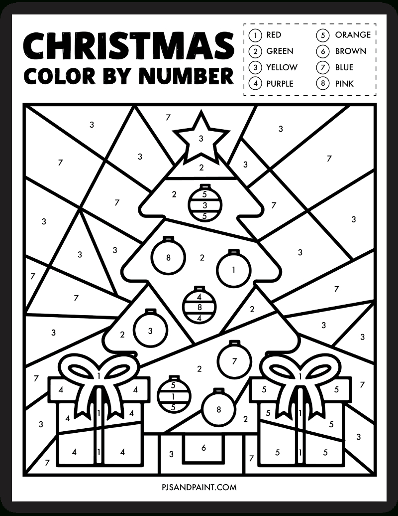 Free Printable Christmas Colornumber Worksheet - Pjs And Paint pertaining to Christmas Color By Number Printable For Adults