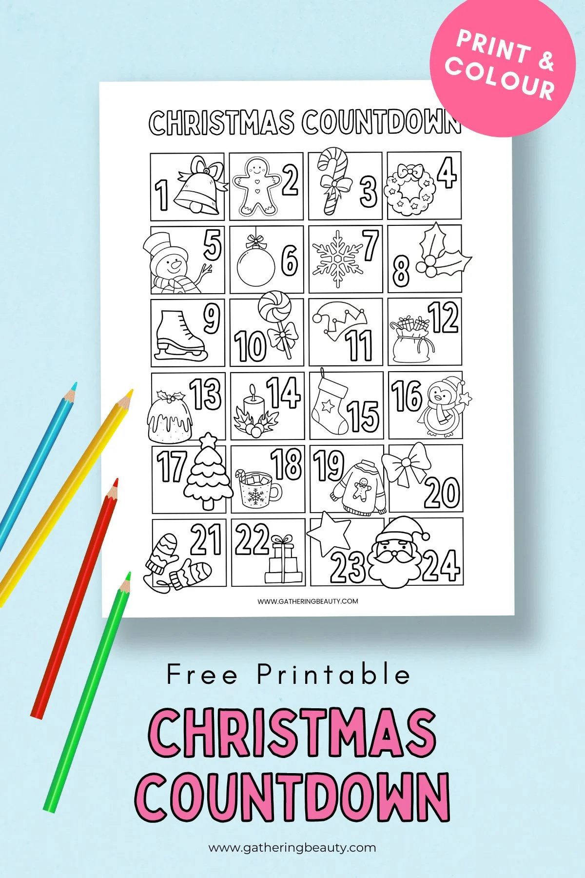 Free Printable Christmas Countdown To Colour — Gathering Beauty within Free Christmas Countdown Printable