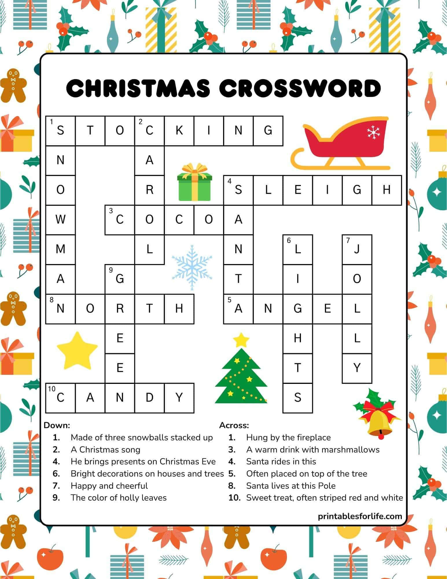Free Printable Christmas Crossword Puzzle For Kids in Christmas Games and Puzzles Printable
