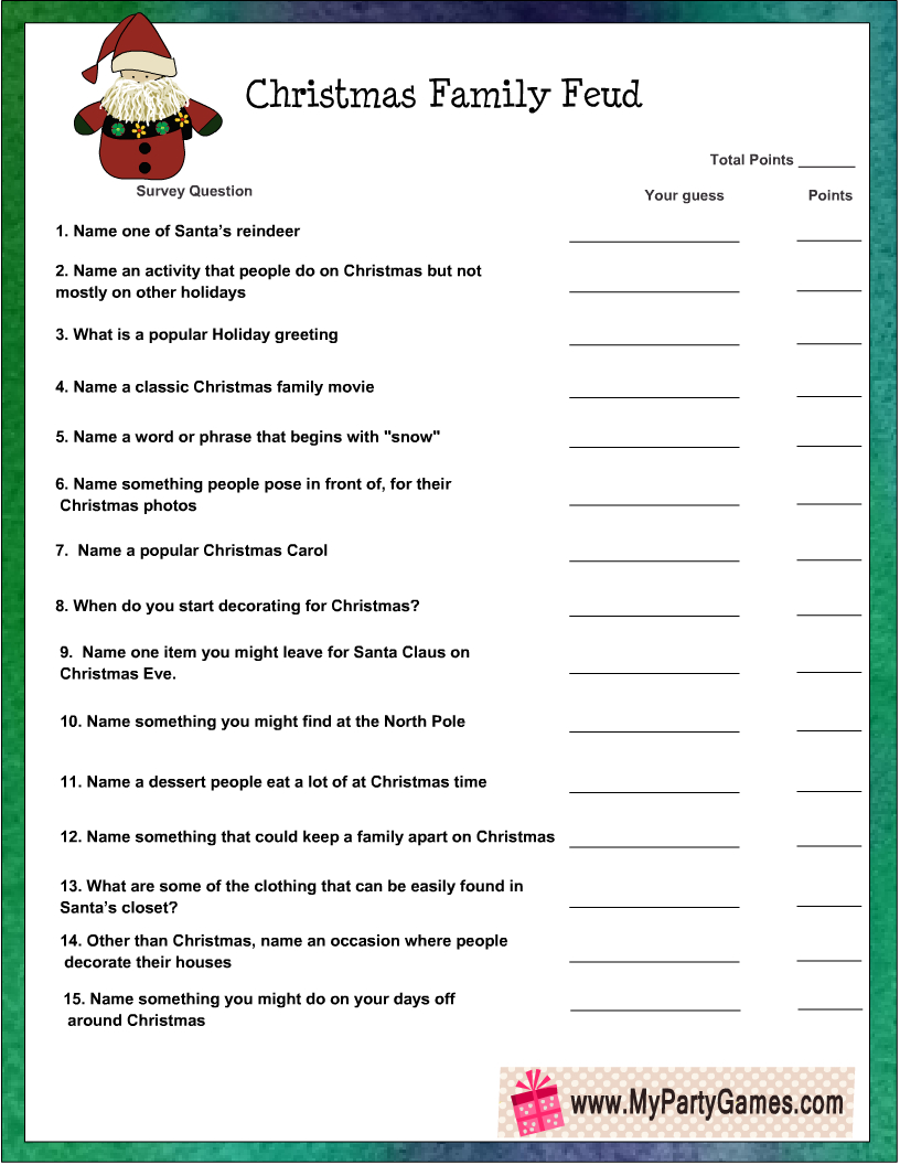 Free Printable Christmas Family Feud Game in Free Christmas Family Feud Questions and Answers Printable