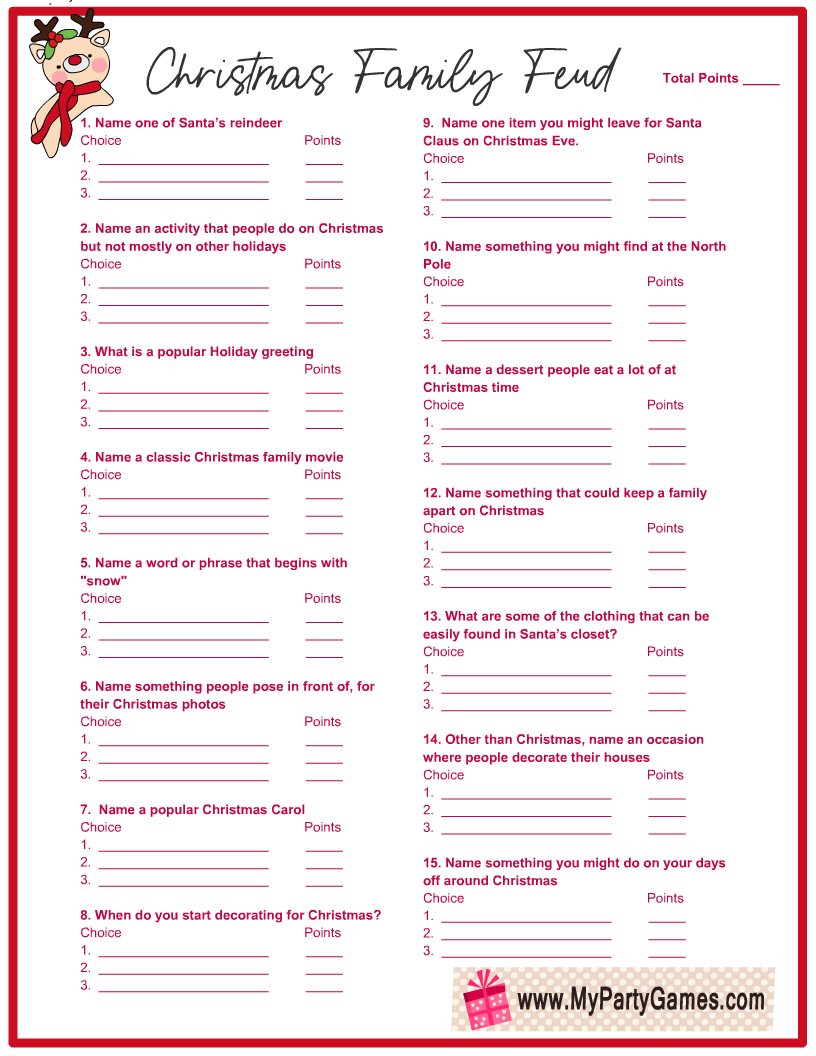 Free Printable Christmas Family Feud Game intended for Christmas Family Feud Printable