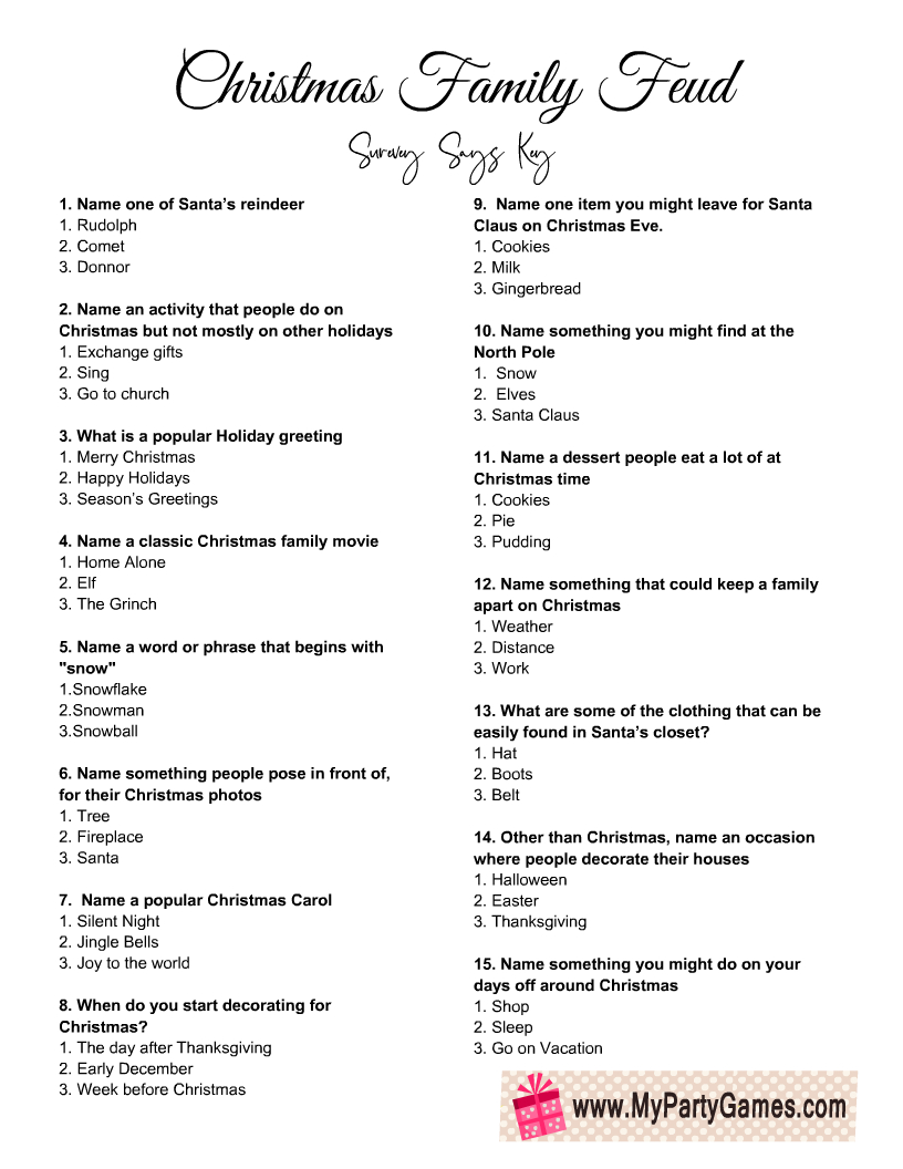 Free Printable Christmas Family Feud Game throughout Christmas Family Feud Questions and Answers Printable Free
