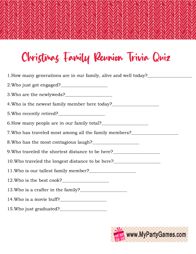Free Printable Christmas Family Reunion Trivia Quiz within Christmas Family Quiz Printable