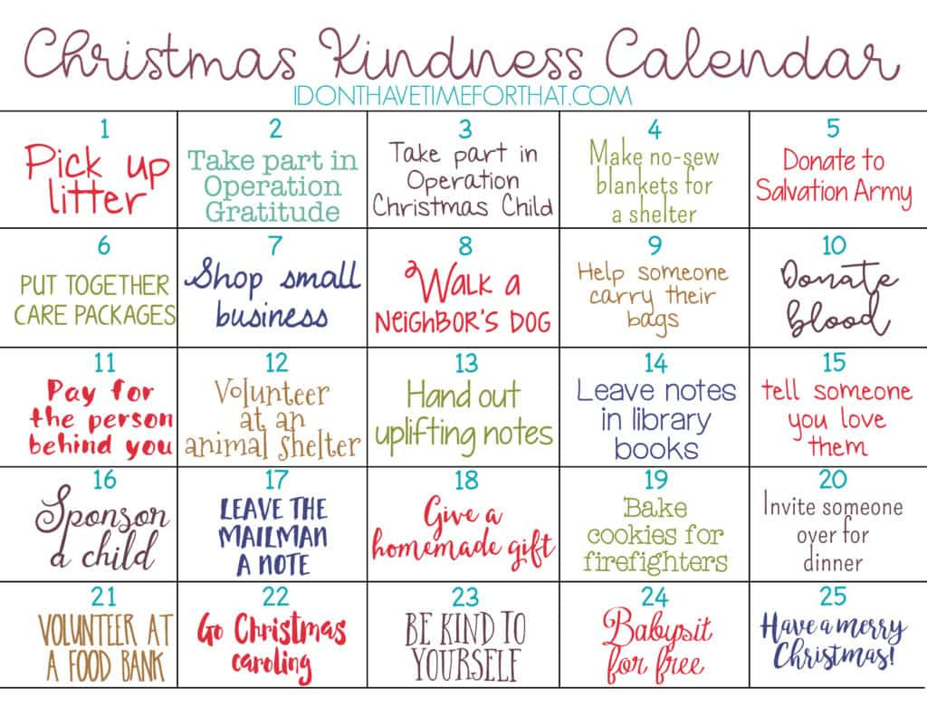 Free Printable: Christmas Kindness Calendar throughout Christmas Kindness Calendar Printable