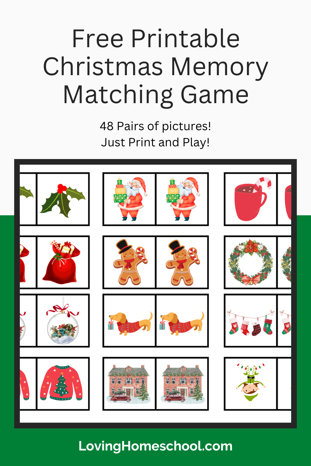 Free Printable Christmas Memory Matching Game - Lovinghomeschool intended for Christmas Concentration Game Printable