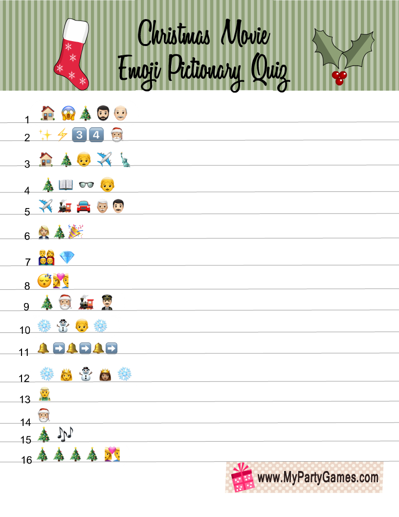 Free Printable Christmas Movie Emoji Pictionary Quiz intended for Christmas Emoji Pictionary Printable