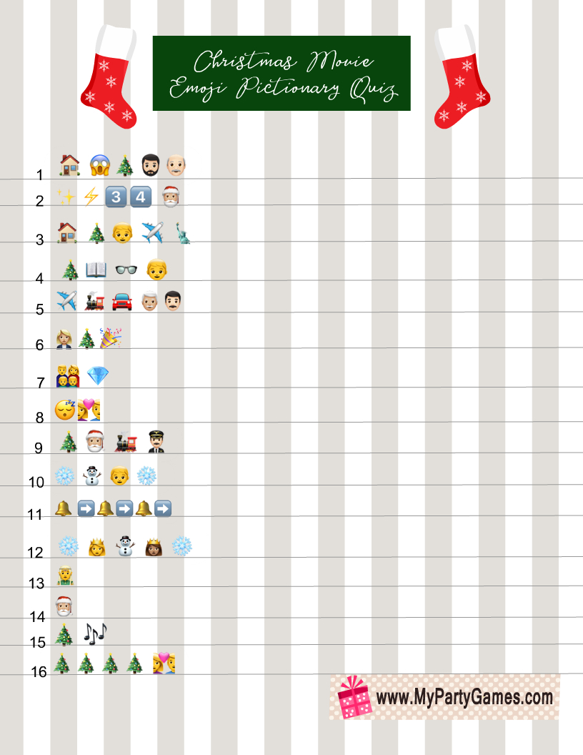 Free Printable Christmas Movie Emoji Pictionary Quiz throughout Christmas Movie Picture Quiz with Answers Printable