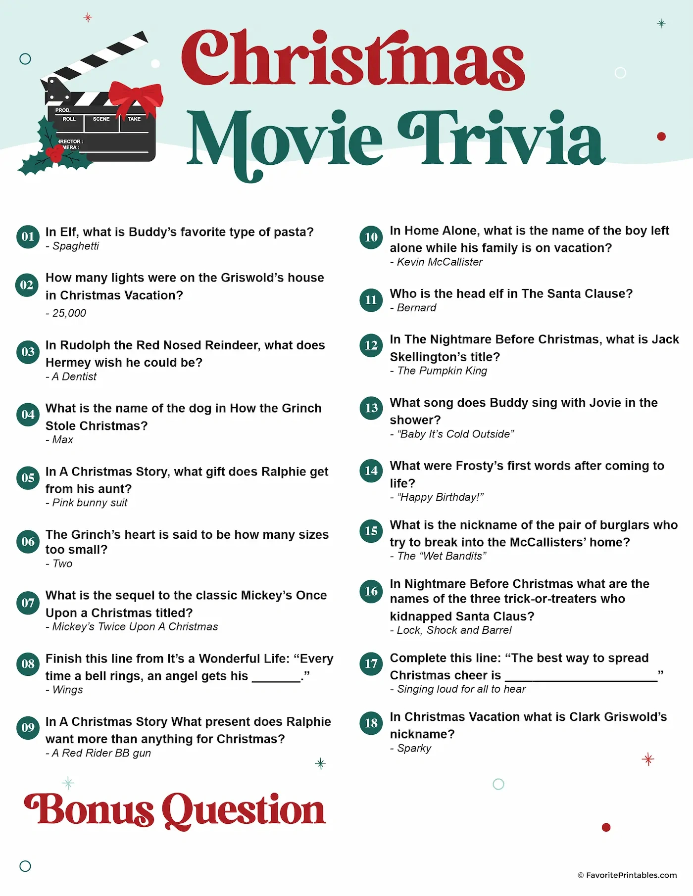 Free Printable Christmas Movie Trivia - Questions And Answers inside Christmas Movie Trivia Questions And Answers Printable