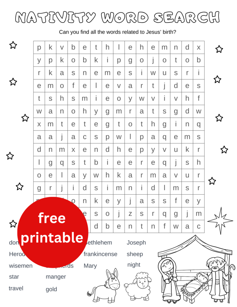 Free Printable Christmas Nativity Word Search - Out Upon The Waters with regard to Bible Christmas Word Search Printable