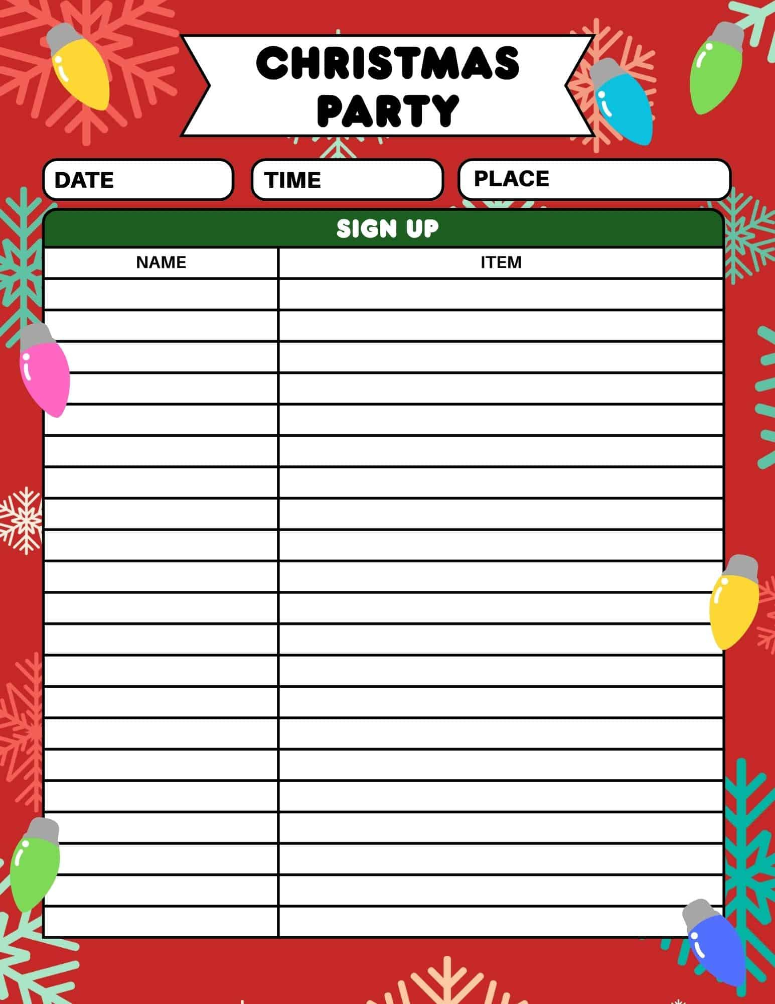 Free Printable Christmas Party Sign Up Sheet in Christmas Party Sign Up Sheet Templates Free