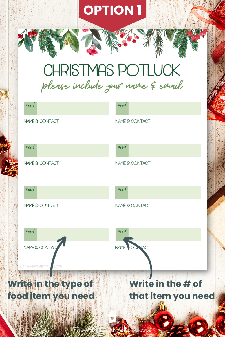 Free Printable Christmas Potluck Sign Up Sheets - The American regarding Christmas Party Sign Up Sheet Template Free Printable
