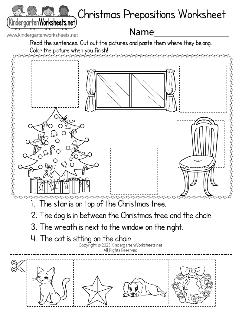 Free Printable Christmas Prepositions Worksheet in Christmas Prepositions Worksheet
