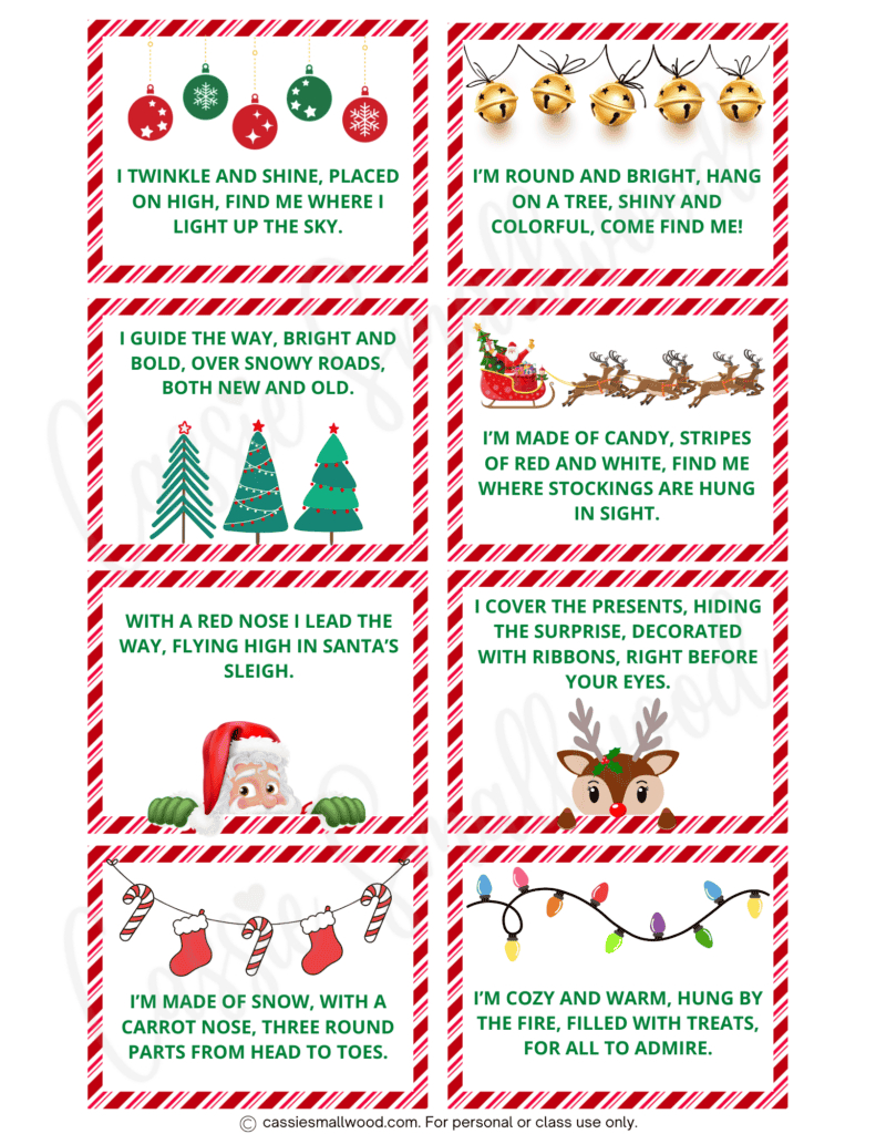 Free Printable Christmas Scavenger Hunt Clues - Cassie Smallwood in Christmas Heads Up Printable