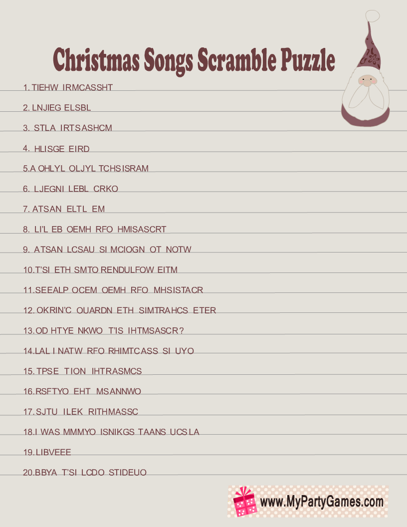 Free Printable Christmas Songs Scramble Puzzle for Christmas Carol Scramble Printable