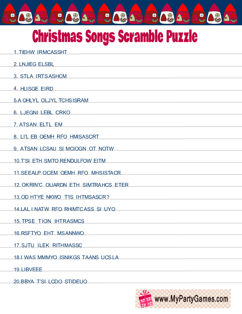 Free Printable Christmas Songs Scramble Puzzle regarding Christmas Song Word Scramble Printable