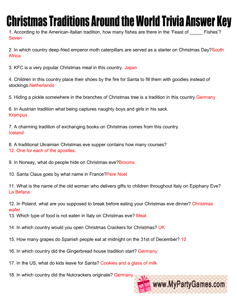 Free Printable Christmas Traditions Around The World Trivia intended for Christmas Around the World Trivia Printable