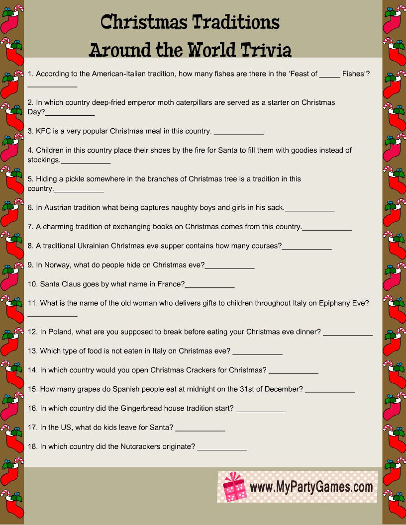 Free Printable Christmas Traditions Around The World Trivia regarding Christmas Around the World Trivia Printable