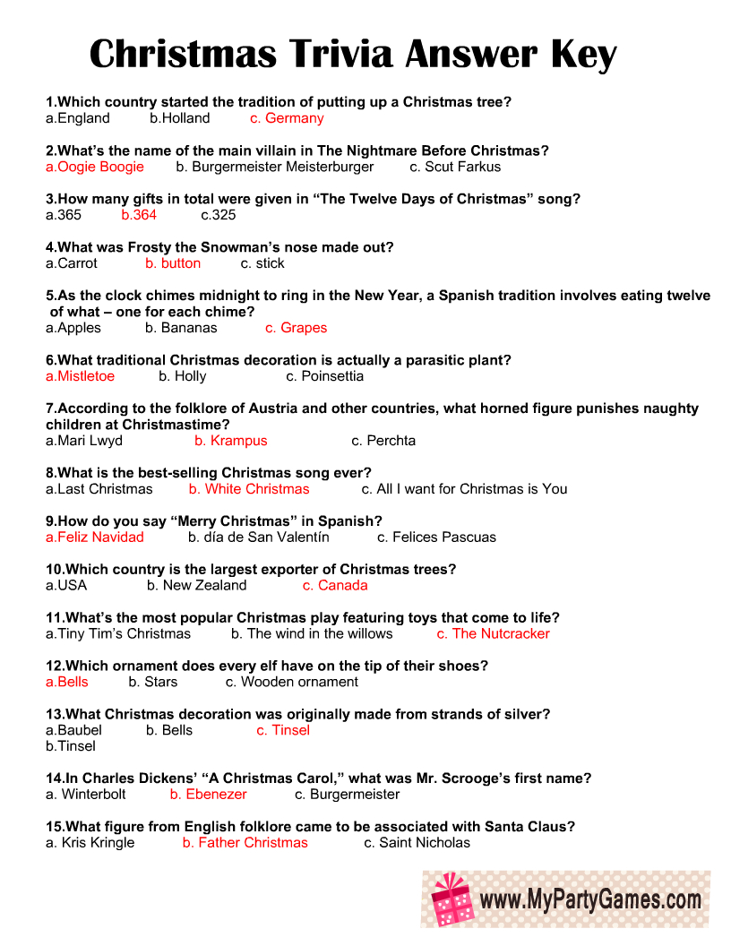 Free Printable Christmas Trivia Quiz in Black Christmas Trivia Questions and Answers Printable