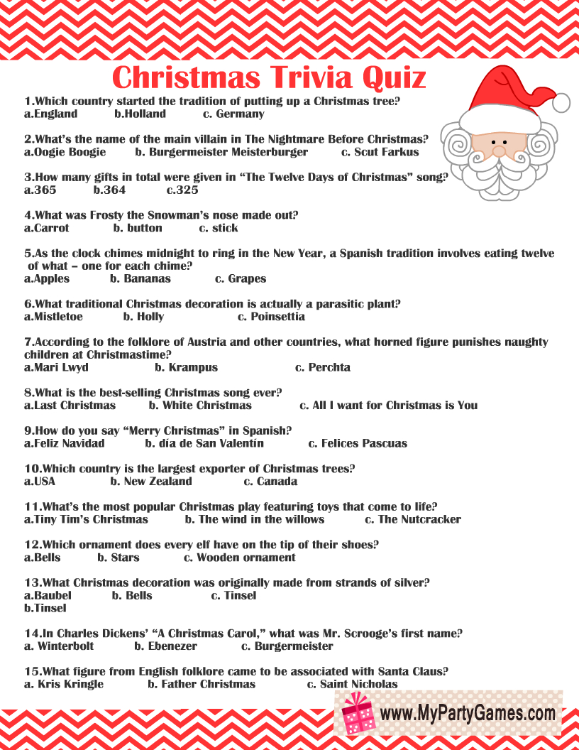 Free Printable Christmas Trivia Quiz inside A Christmas Quiz Printable