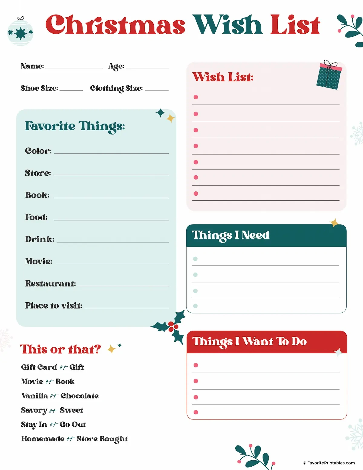 Free Printable Christmas Wish List - Favorite Printables throughout Christmas Favorite Things List Printable