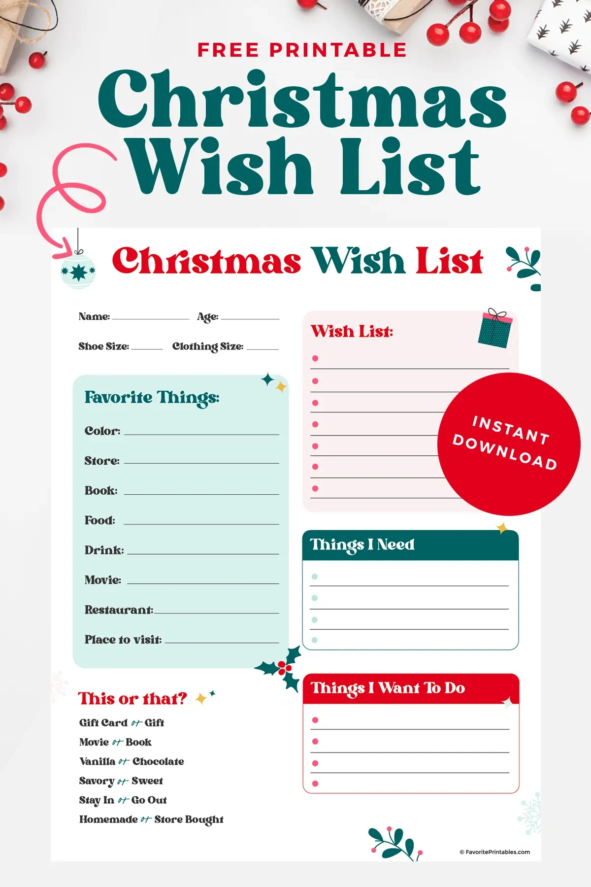 Free Printable Christmas Wish List - Favorite Printables throughout Free Printable Christmas Wishlist
