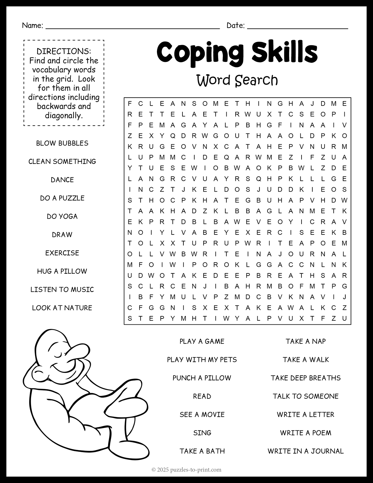 Free Printable Coping Skills Word Search with regard to Printable Word Search Coping Skills