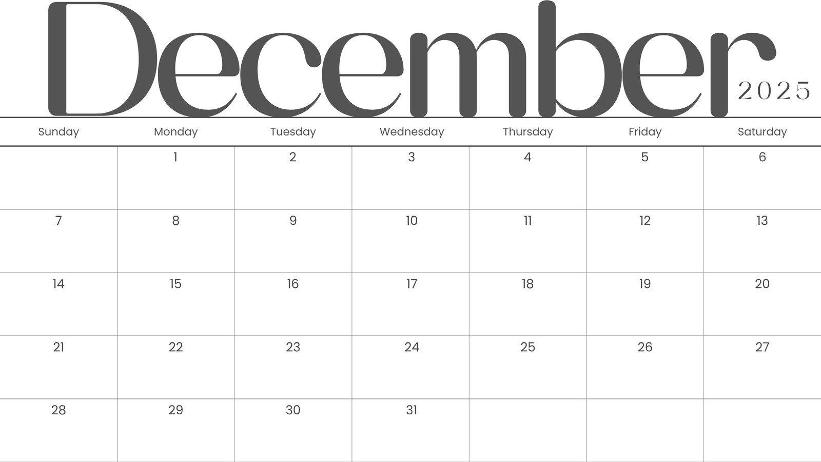 Free, Printable December 2025 Calendar Templates | Canva inside December Calendar Printable