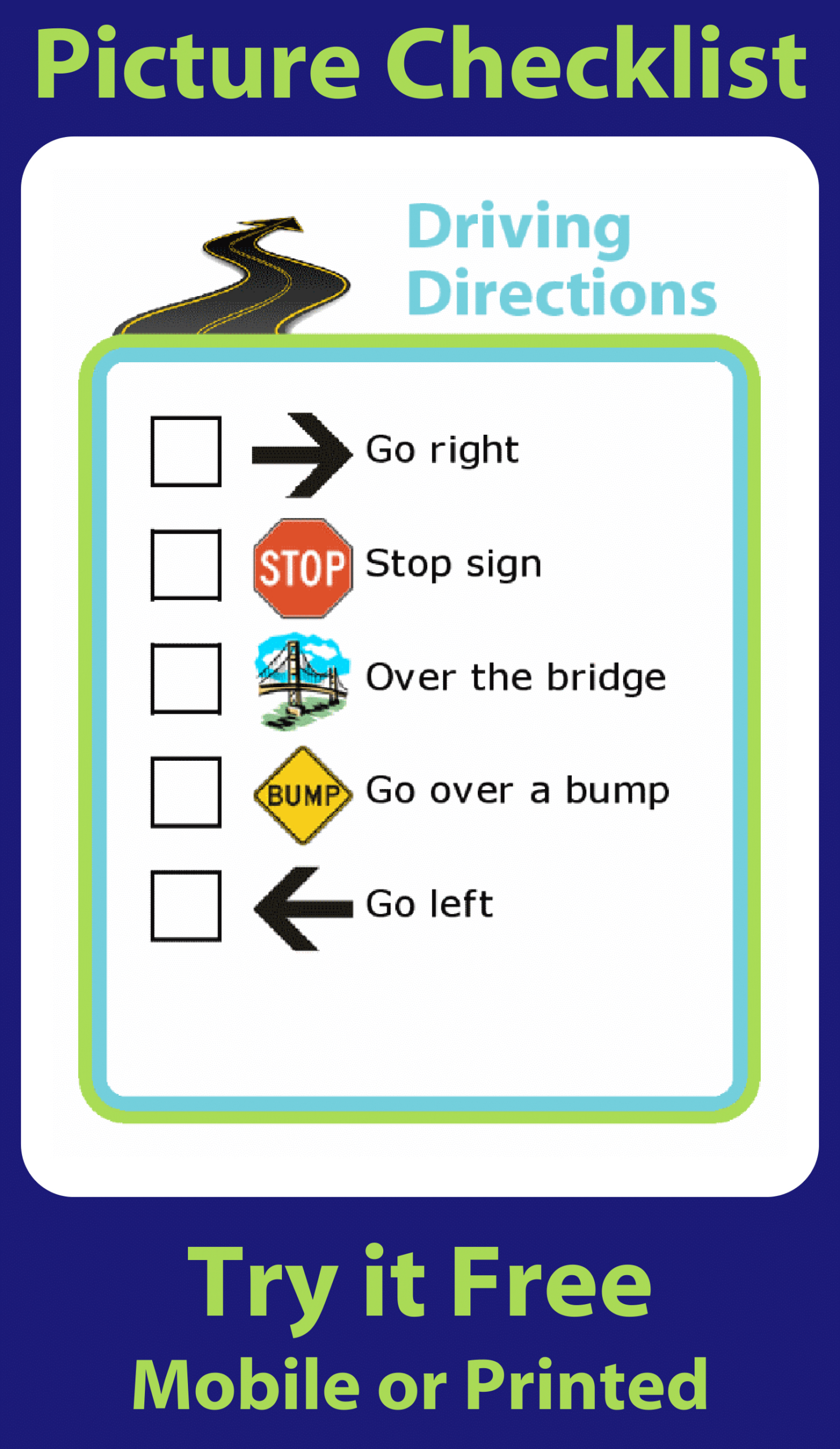 Free Printable: Driving Directions Picture Checklist For Kids with Free Printable Driving Directions