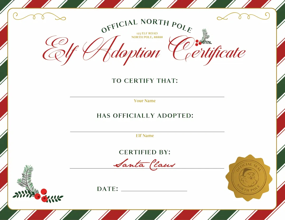 Free Printable Elf On The Shelf Adoption Certificate - Favorite regarding Elf Adoption Certificate Printable