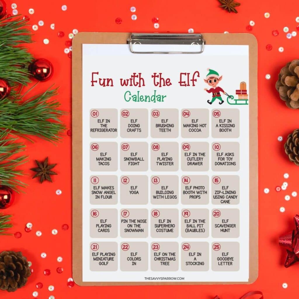 Free Printable Elf On The Shelf Calendar With Loads Of Ideas inside Free Printable Elf on the Shelf Calendar